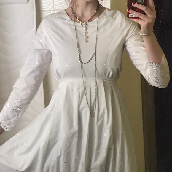 Handmade Dresses & Skirts - Vintage Handmade Eyelet Embroidered Wedding Dress S/M